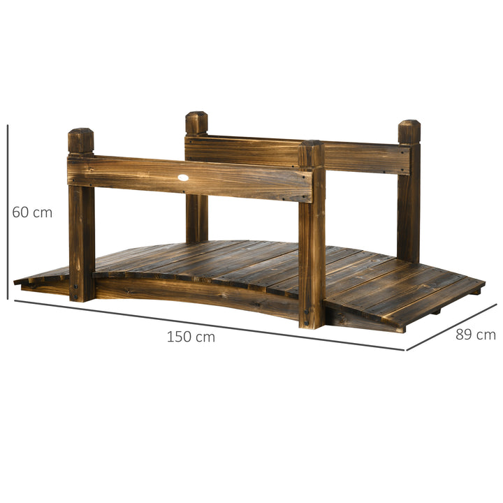5FT Wooden Garden Bridge with Planters on Safety Railings, Stained Finish Arc Footbridge for Pond Backyard Stream