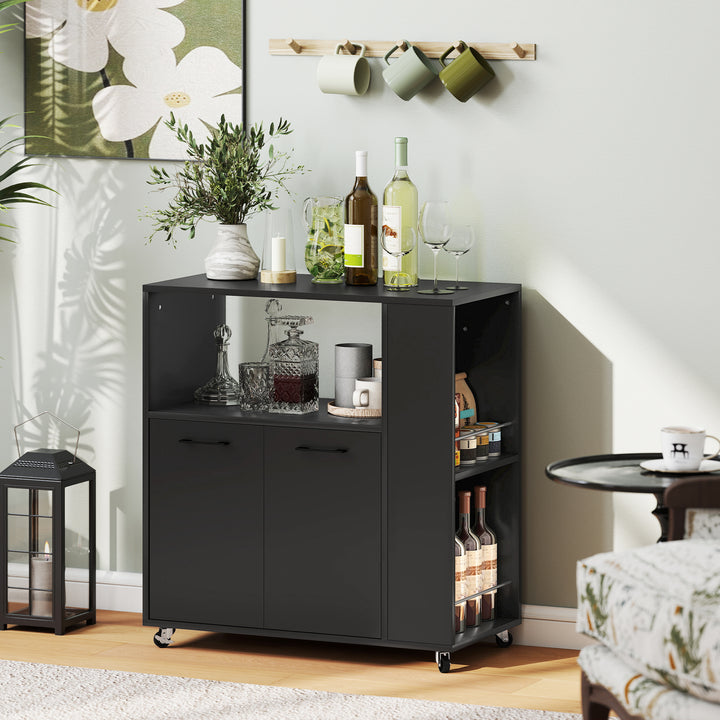 Kitchen Trolley on Wheels, Rolling Kitchen Island Cart with 2-Door Cab