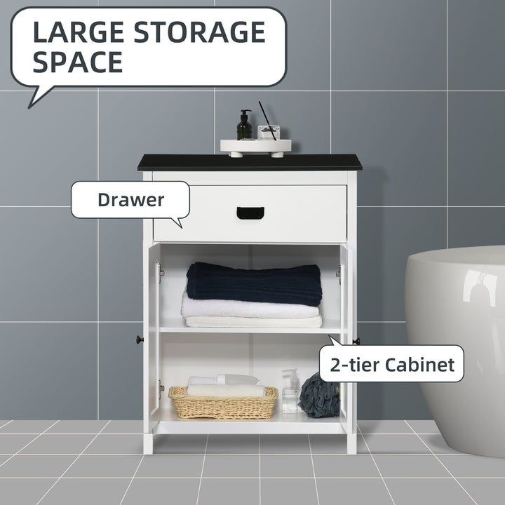 kleankin Spacious Bathroom Cabinet: White Storage Unit with Drawer, Double Door & Adjustable Shelf | Aosom UK