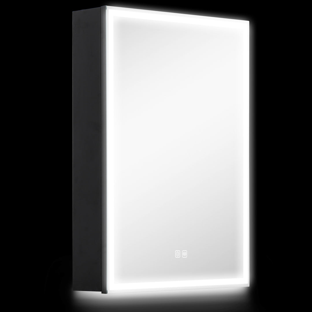 Bathroom Mirror Cabinet with LED Lights and Shaver Socket, 500 x 700 mm Wall Mounted Bathroom Cabinet with Mirror, Demister Pad, Dimmer, 3 Colours, Medicine Cabinet, Black