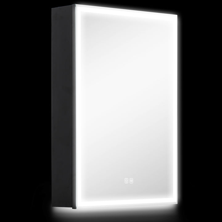 Bathroom Mirror Cabinet with LED Lights and Shaver Socket, 500 x 700 mm Wall Mounted Bathroom Cabinet with Mirror, Demister Pad, Dimmer, 3 Colours, Medicine Cabinet, Black