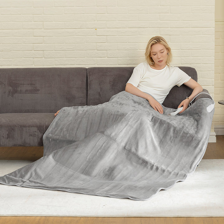 MCL Electric Blanket with Dual Controllers, Machine Washable Heated Throw Blanket with Ultra Soft Flannel Fabric, 5 Heating Levels, 10 Hour Timer, Grey