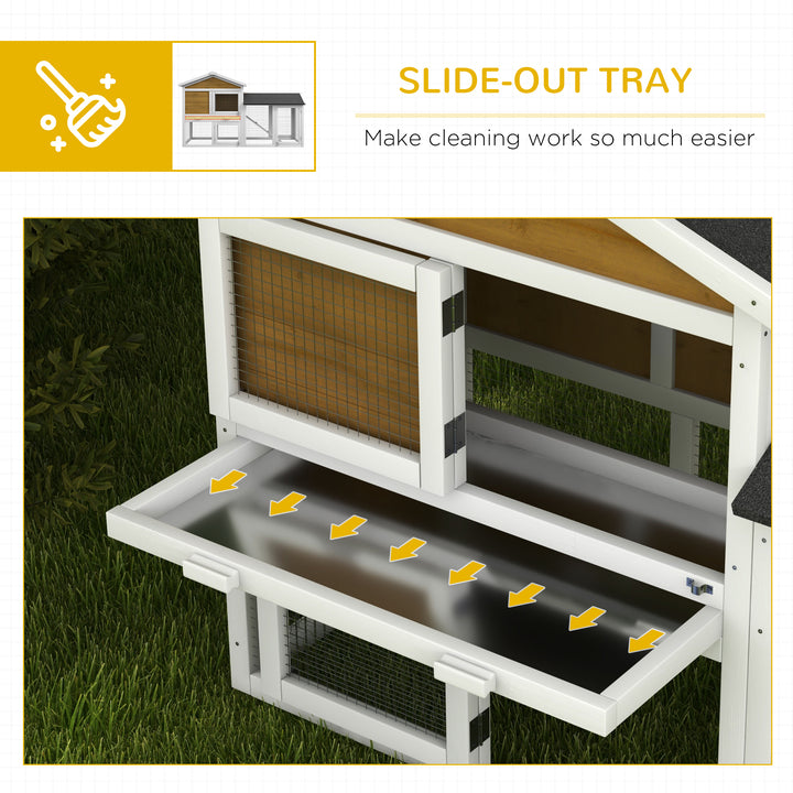 Wooden Rabbit Hutch Outdoor, Double Tier with Water-Resistant Roof, Ramp 147 x 54 x 84 cm, Yellow