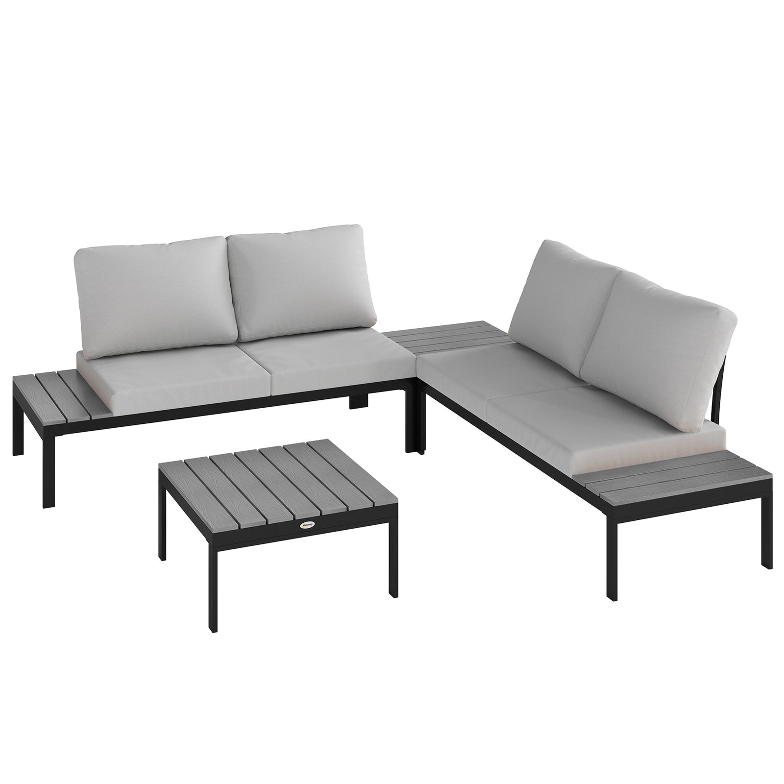Four-Piece Garden Corner Sofa Set with 2 Loveseats and 2 Coffee Tables - Grey