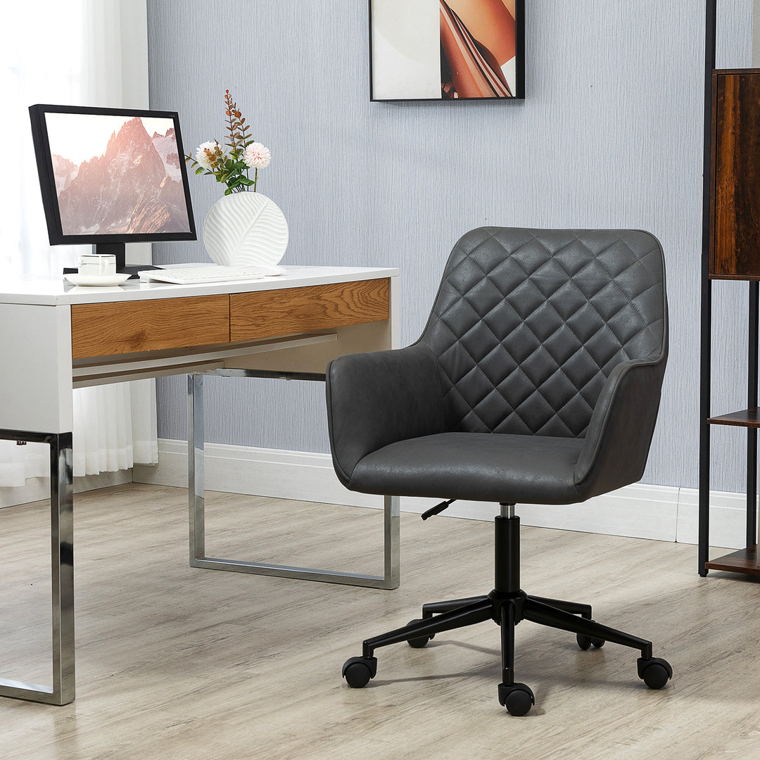 MCL Office Desk Chair, Leather-Feel Fabric Computer Swivel Chair with Rolling Wheels and Adjustable Height for Home, Grey