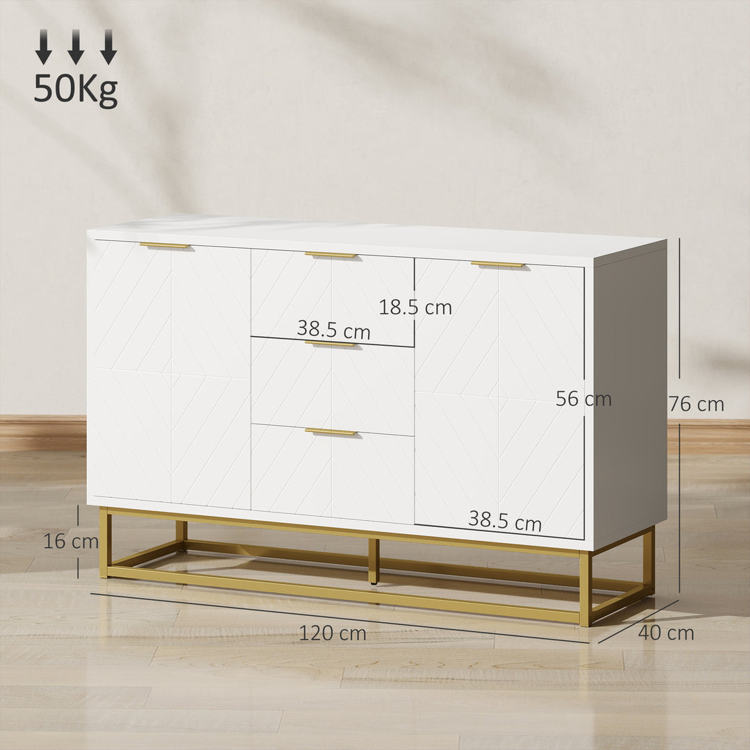 Sideboard with 3 Drawers and Adjustable Shelves for Living Room - White