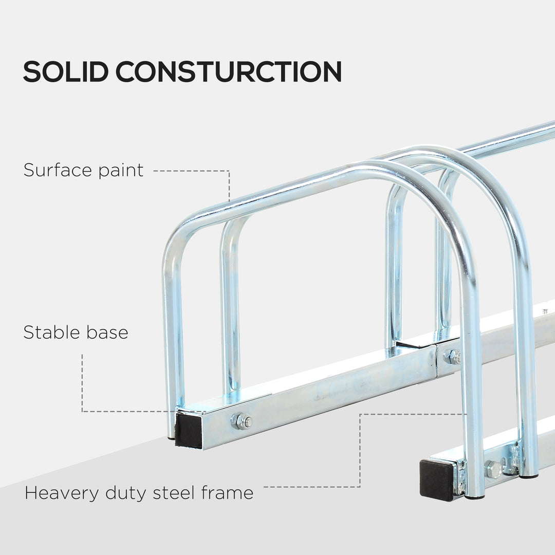 HOMCOM Bicycle Parking Stand for 3 Bikes, Floor or Wall Mount, Cycle Storage Locking Rack, Silver | Aosom UK