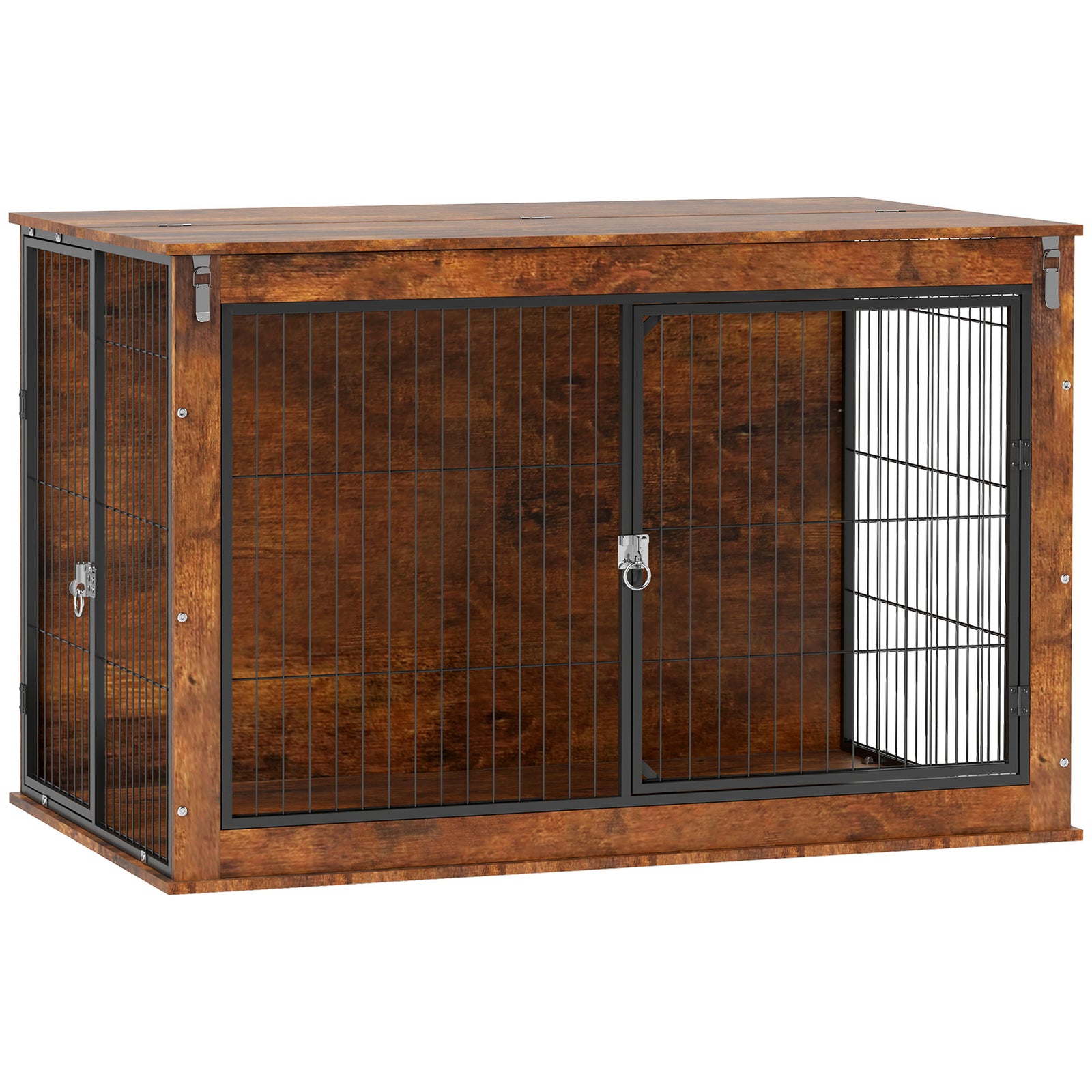 Dog Crate Furniture with Openable Top, Two Doors, for Extra Large Dogs, Rustic Brown