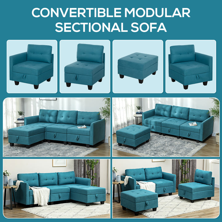 L' Shape Modular Sofa, with Storage - Light Blue