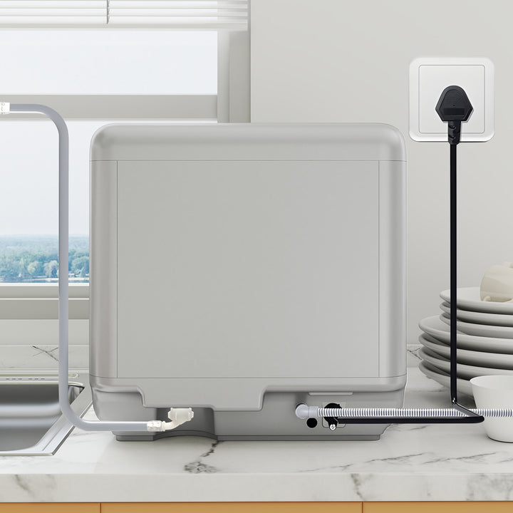 Table Top Dishwasher with Built-in 6L Water Tank, Mini Countertop Dishwasher with 6 Programs, 4 Place Settings, Silver Tone