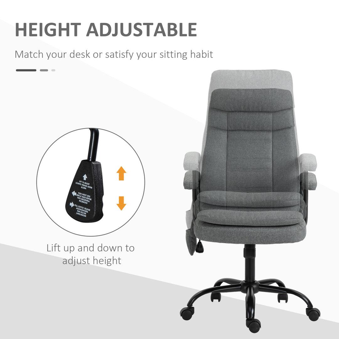 Office Chair, Linen Fabric Desk Chair with 2 Point Massage in Lumbar, Adjustable Height, Rolling Wheels, Grey