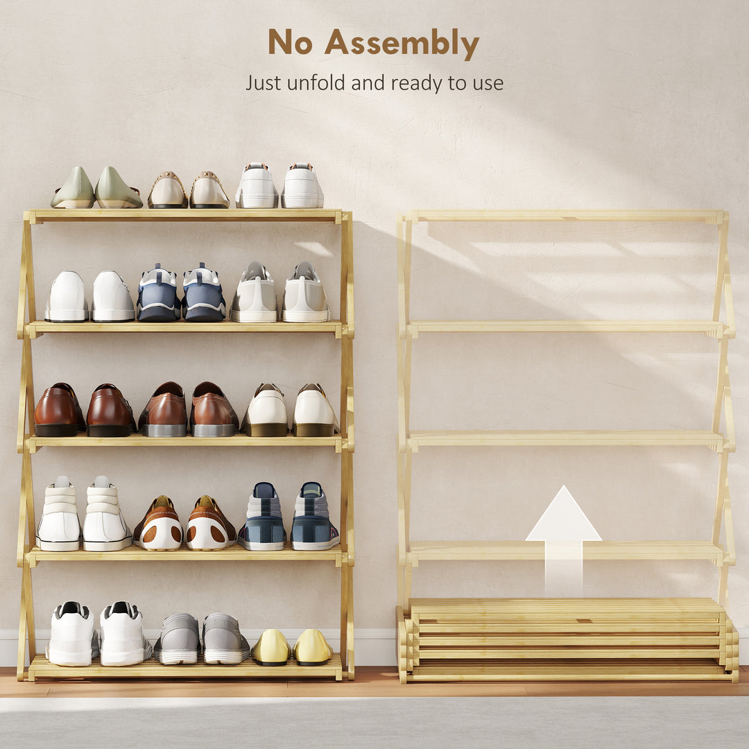 Five-Tier Folding Bamboo Shoe Rack - Natural Finish