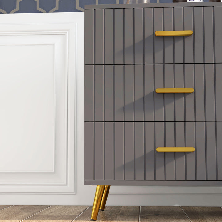 Three Drawer Embossed Line Dresser - Grey/Gold Tone