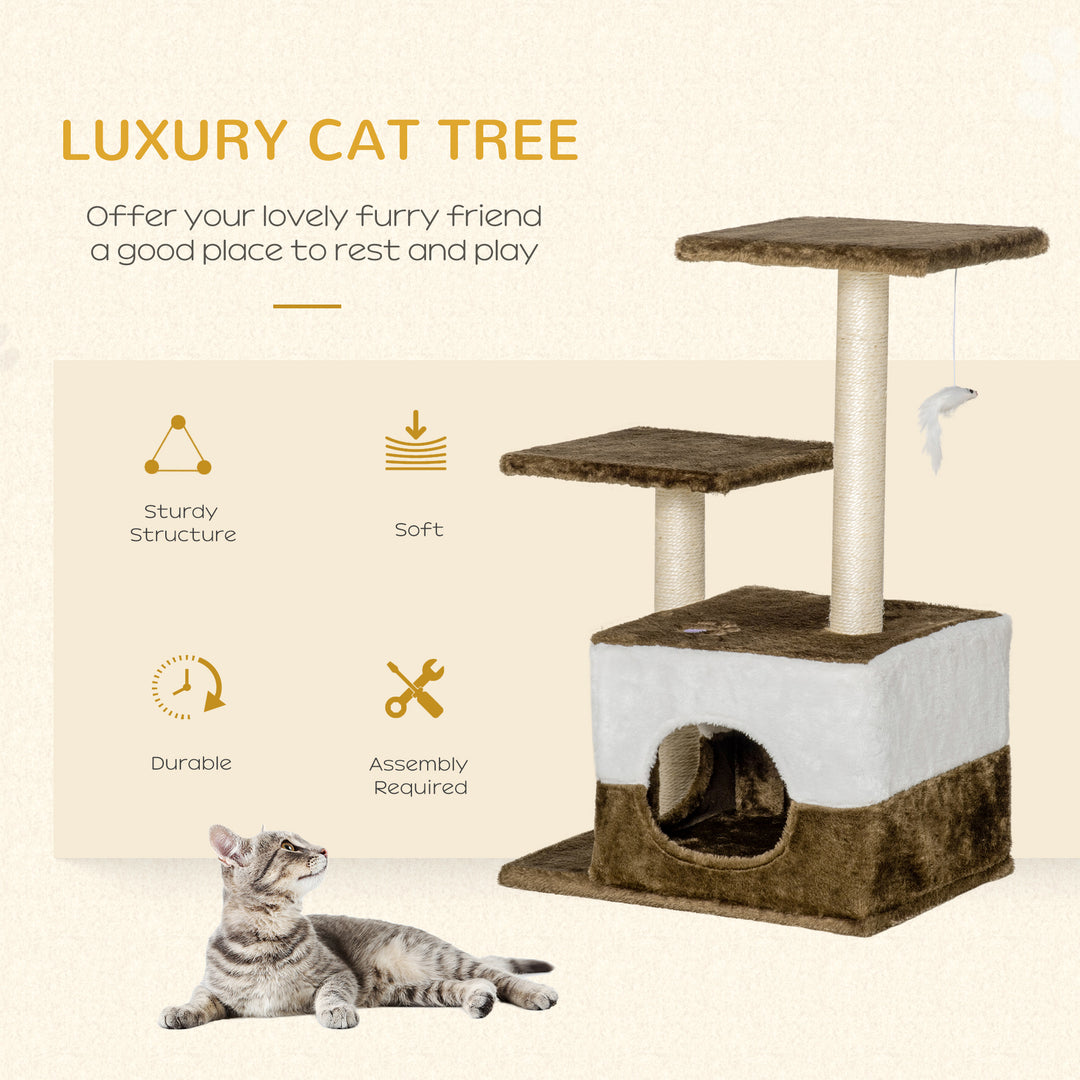 MCL Cat Tree Tower for Indoor Cats Kitten House Scratching Posts with Condo Perch Interactive Mouse Toy, 45 x 33 x 70 cm, Brown