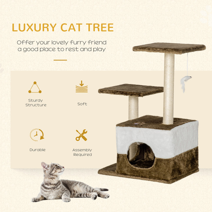 MCL Cat Tree Tower for Indoor Cats Kitten House Scratching Posts with Condo Perch Interactive Mouse Toy, 45 x 33 x 70 cm, Brown