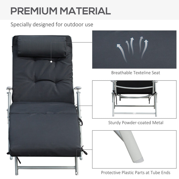 Steel Frame Outdoor Garden Padded Sun Lounger w/ Pillow Black