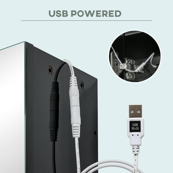 MCL LED Bathroom Cabinet with Mirror, Wall Mounted Dimmable Brightness Storage Organiser with 3 Mirrored Doors and Adjustable Shelves, Memory Function, USB Charge, High Gloss Black