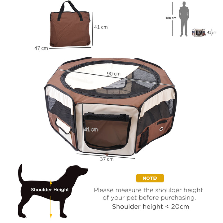 Portable Cat Dog Playpen Pet Puppy Rabbit Guinea Pig Pen Run Dia 90 x 41H cm Indoor & Outdoor Brown