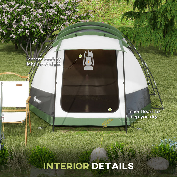 Three-Man Camping Tent, with Two Rooms and Porch - Green