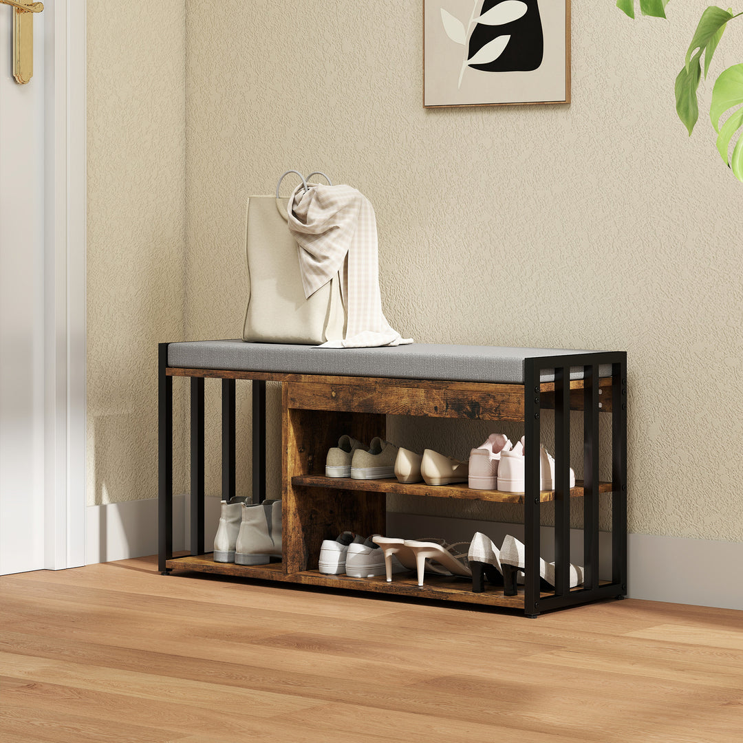 Shoe Storage with Seat, Upholstered Entryway Bench, Shoe Bench with 3 