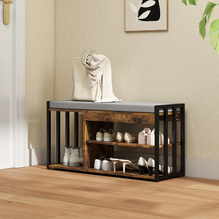 Shoe Storage with Seat, Upholstered Entryway Bench, Shoe Bench with 3 