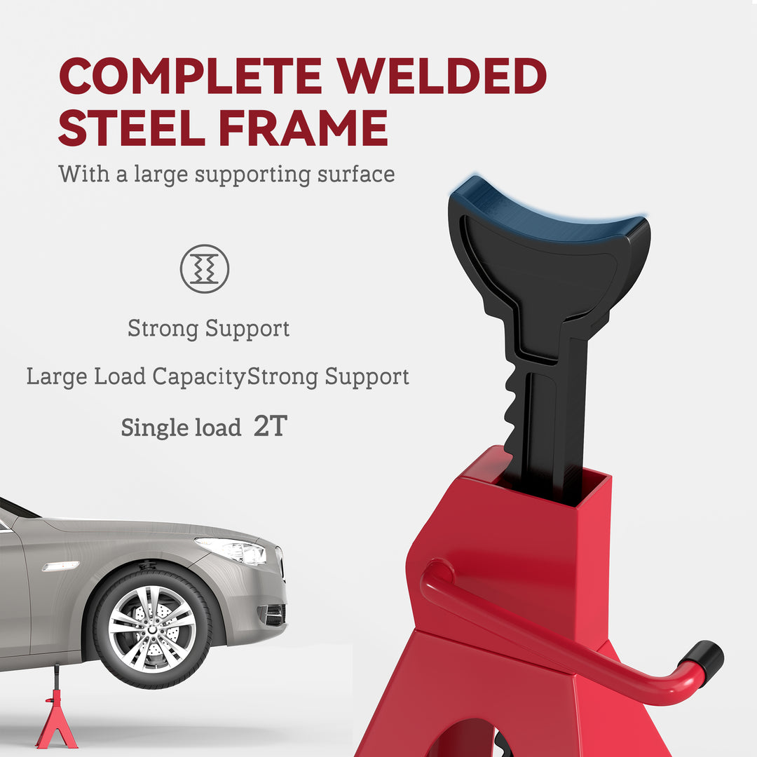 Axle Stands 2 Ton Car Jack Stands Pack of 2, 28-42.5 cm Height Adjustable Support Jack Stand, Heavy Duty Car Lift Tool for Vehicles, Caravans, Workshops, Garages, Red