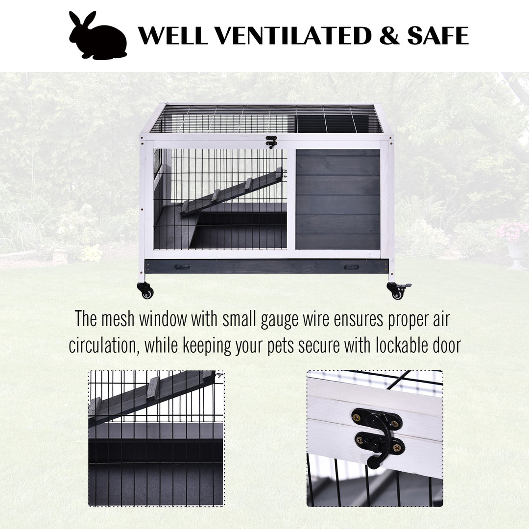 Rabbits Indoor Fir Wood Lift-Top Hutch Guinea Pigs Hutches-Grey and White