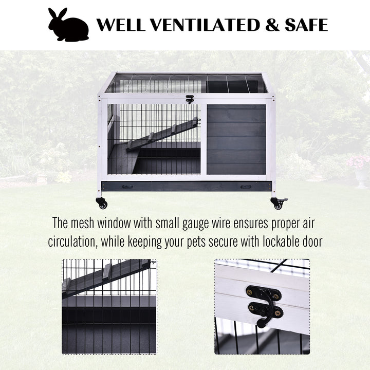 Rabbits Indoor Fir Wood Lift-Top Hutch Guinea Pigs Hutches-Grey and White