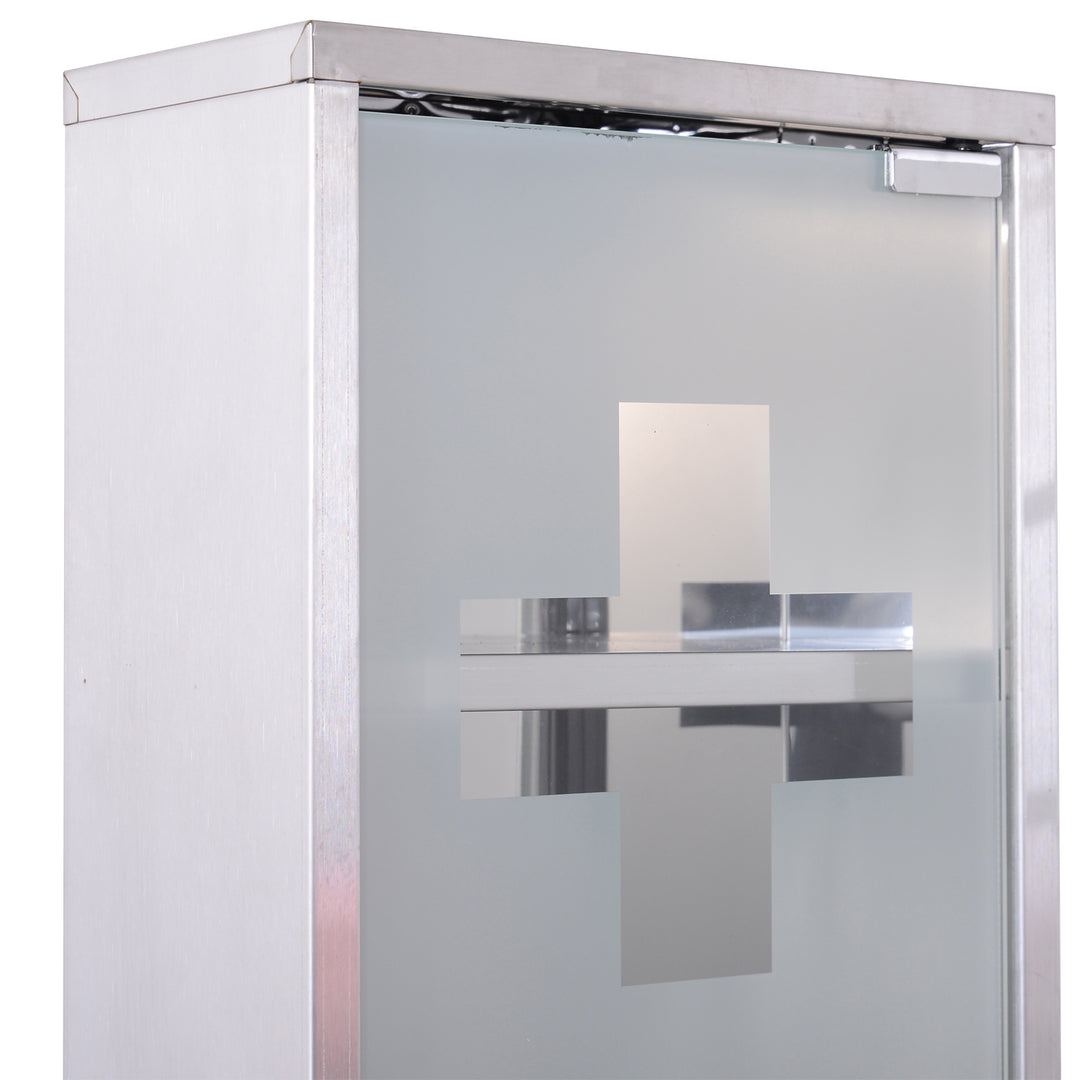 HOMCOM Lockable Medicine Cabinet: Stainless Steel Wall-Mounted Unit with 2 Shelves & Security Glass Door, 48cm Height | Aosom UK