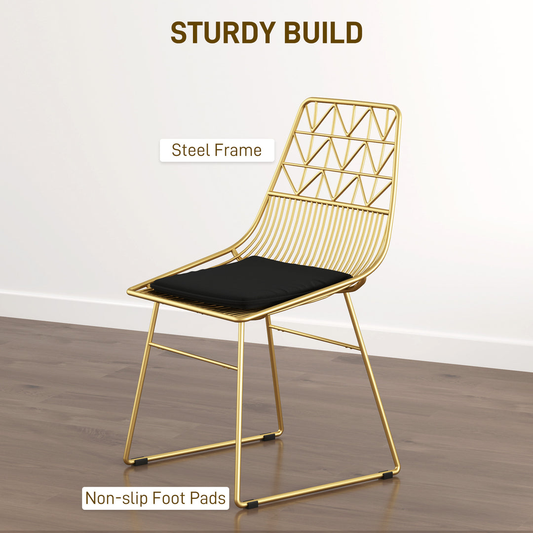Luxurious Dining Chairs Set of 4, Metal Wire Kitchen Chair with Removable Velvet-feel Cushion, Cut-out Back and Steel Frame for Dining Room, Gold Tone