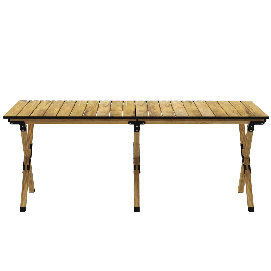 Portable Camping Table, 4ft Aluminium Folding Table with Roll-Up Top, Picnic Table for Indoor, Outdoor, Party, BBQ, Beach, Natural Wood Effect
