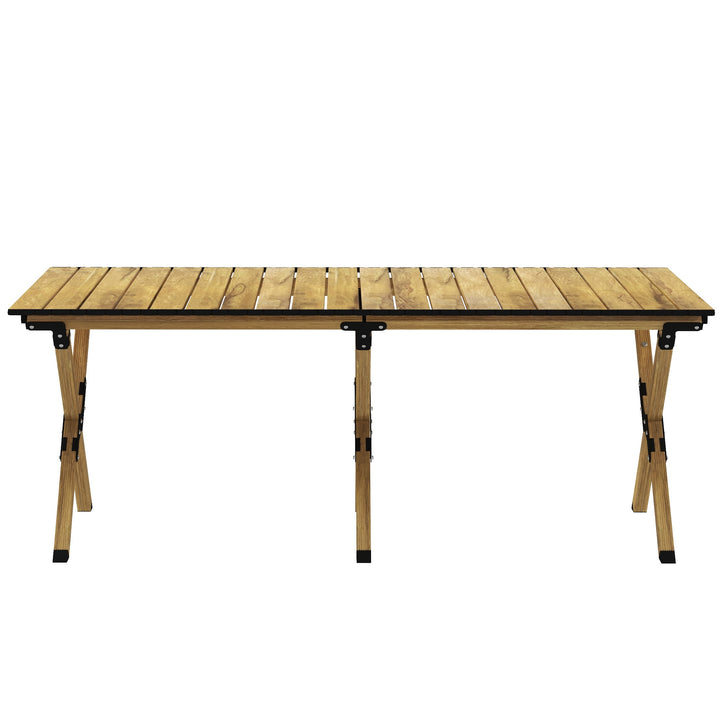 Portable Camping Table, 4ft Aluminium Folding Table with Roll-Up Top, Picnic Table for Indoor, Outdoor, Party, BBQ, Beach, Natural Wood Effect