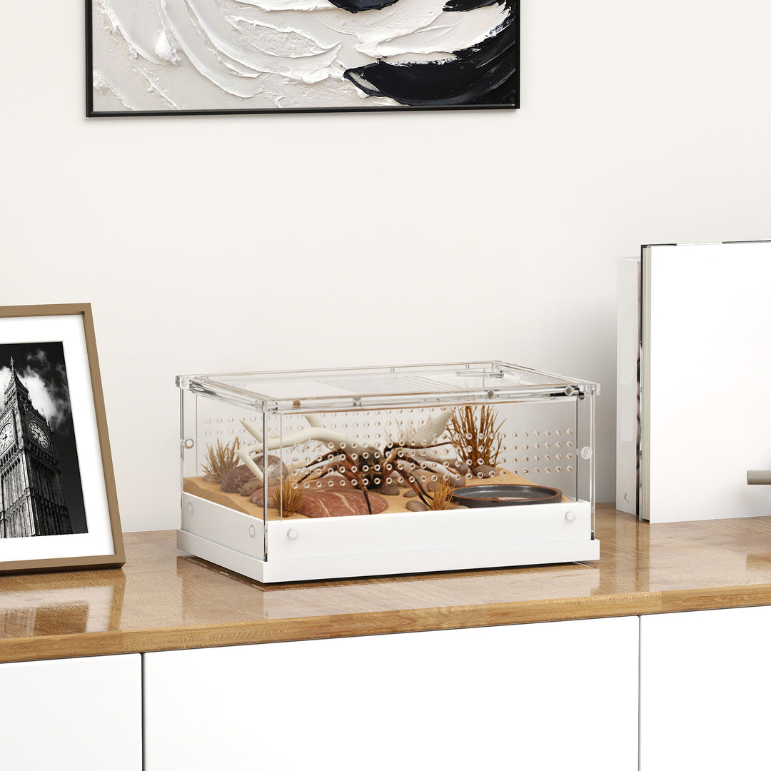 Acrylic Reptile Terrarium with Top Sliding Door, Vents, for Snake, Fro