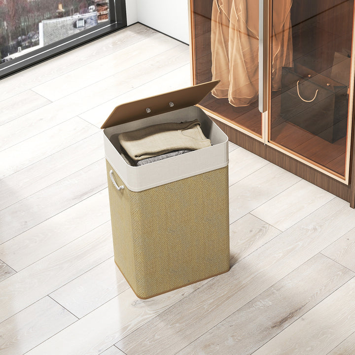 Bamboo Laundry Basket with Lid, 72L Laundry Hamper with Rope Handles, Washing Basket with Removable Washable Liner Bag for Bathroom, Bedroom, Nature Wood Finish