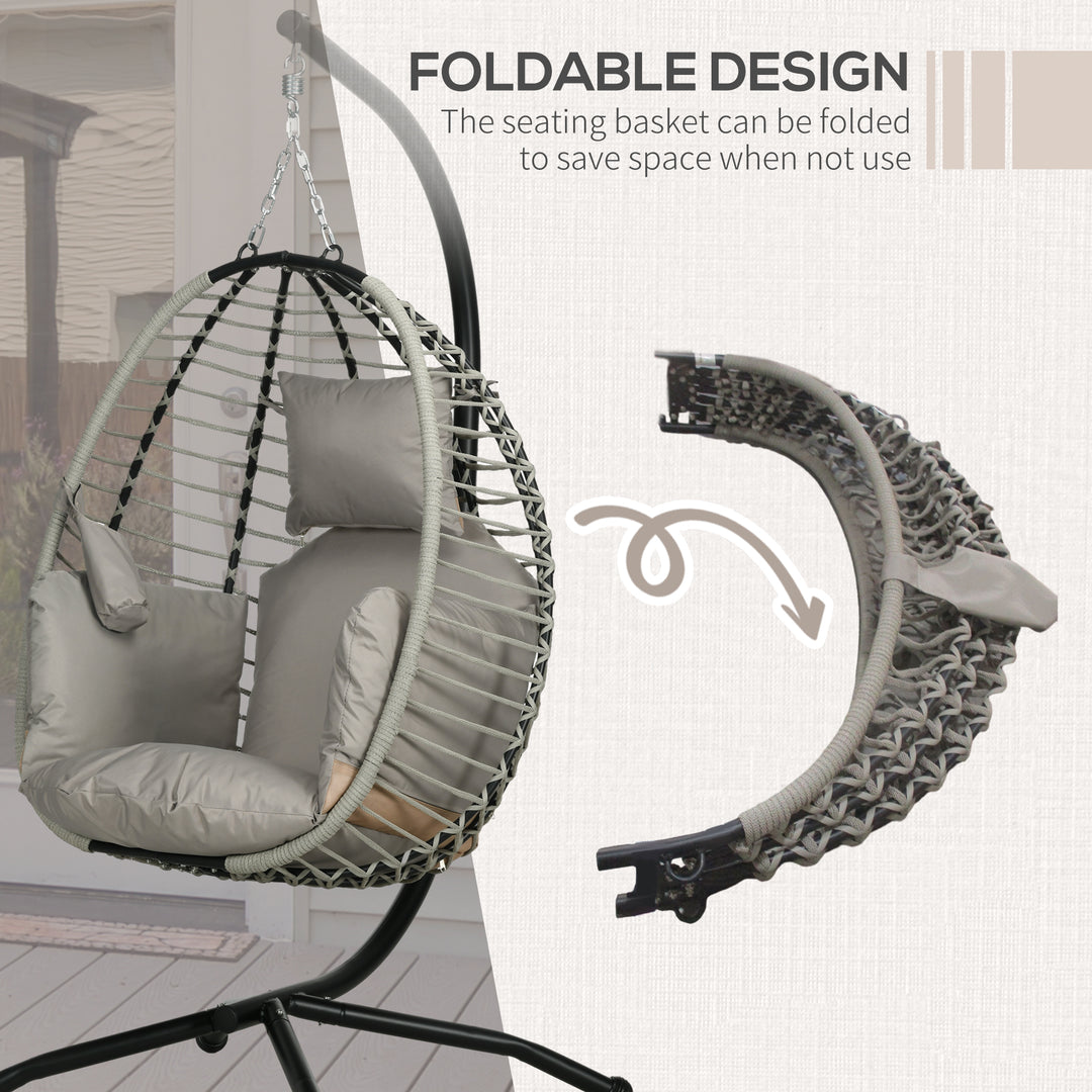 Single Rattan Hanging Egg Chair, with Seat Cushion - Grey