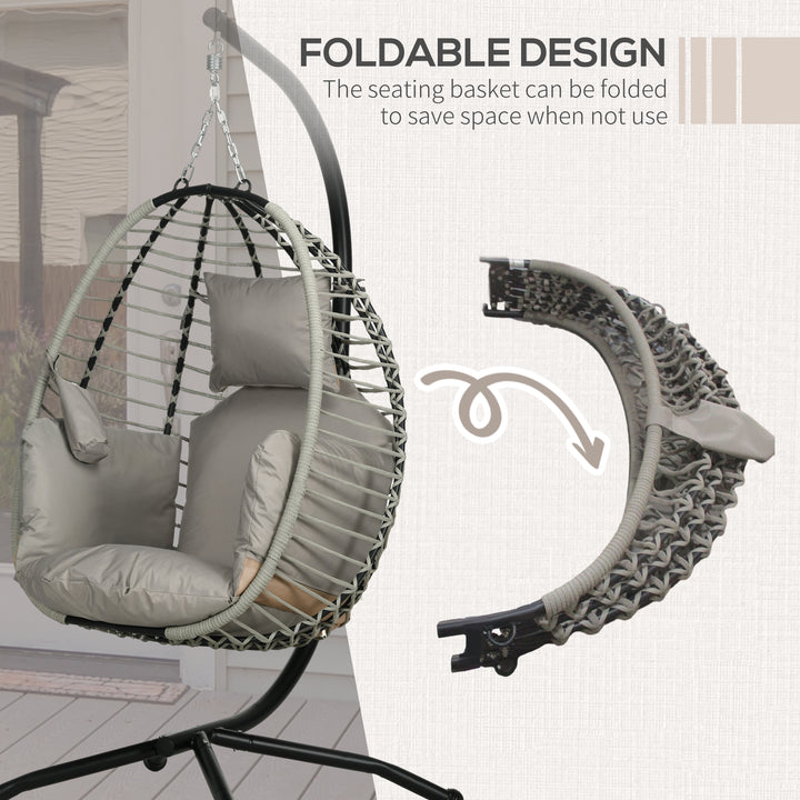 Single Rattan Hanging Egg Chair, with Seat Cushion - Grey