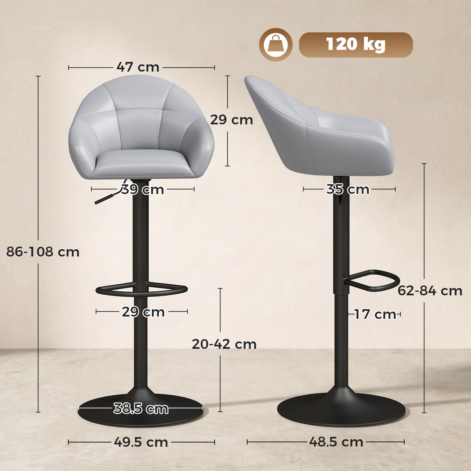 Bar Stools Adjustable Heights Breakfast Bar Stools Backrest Armrests S