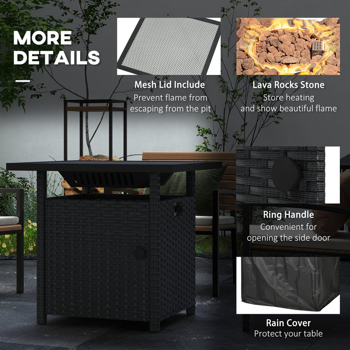 72.5 x 72.5cm 50,000 BTU Fire Pit Table, with Cover - Black