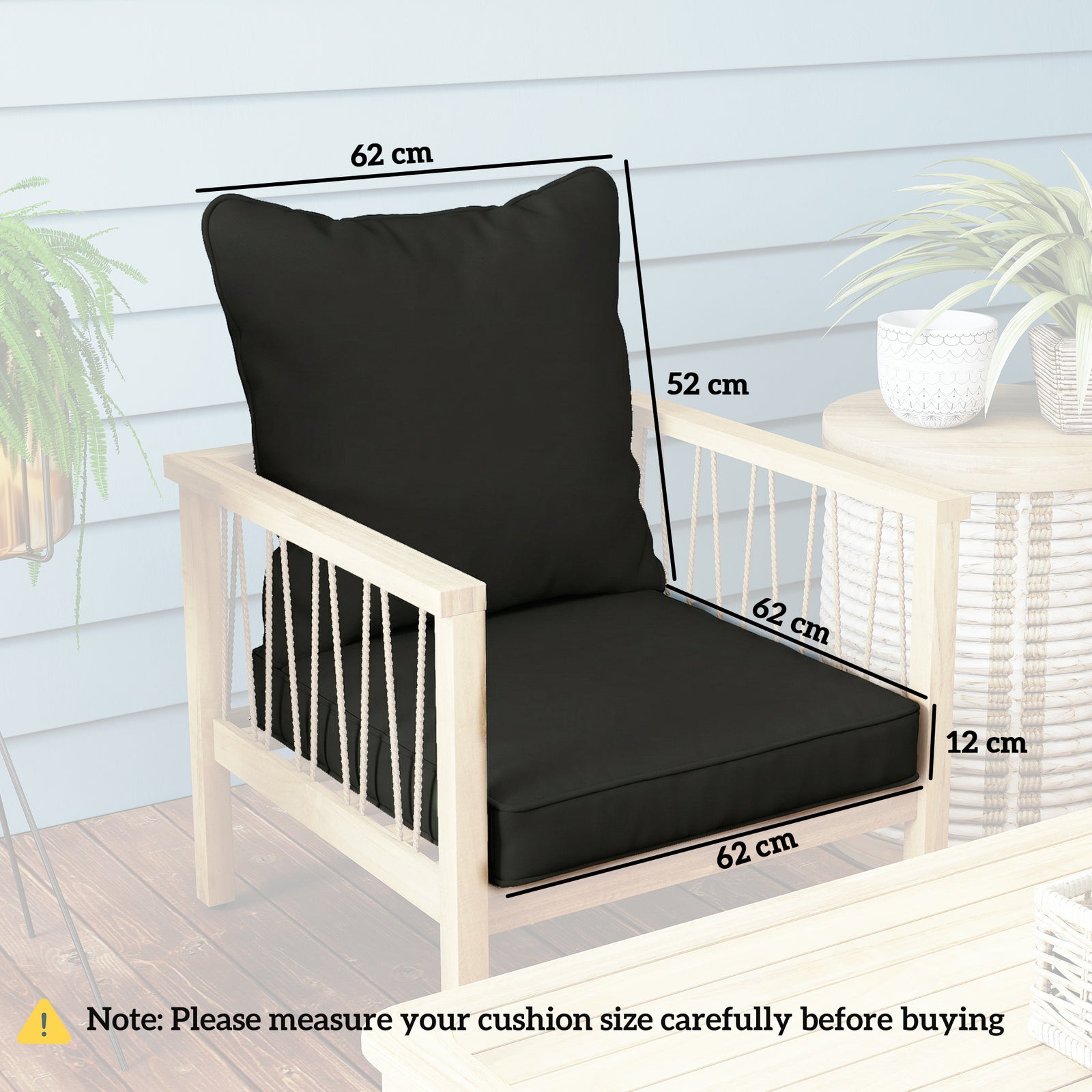 Seat and Back Padded Cushion Set, CUSHION ONLY - Black