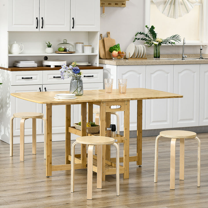 Stackable Stools Set of 4, Modern Stacking Chairs, Round Backless Stools for Kitchen, Dining Room, Office, Outdoors, Nature Wood Finish