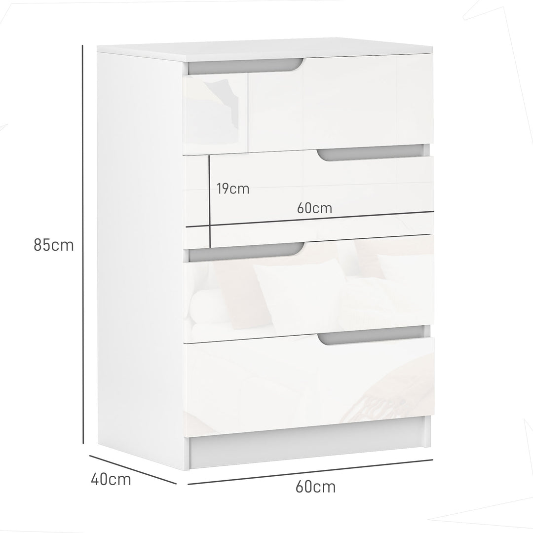 HOMCOM Chest of Four High Gloss Front Drawers - White
