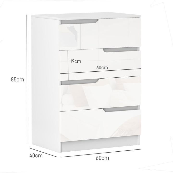 HOMCOM Chest of Four High Gloss Front Drawers - White