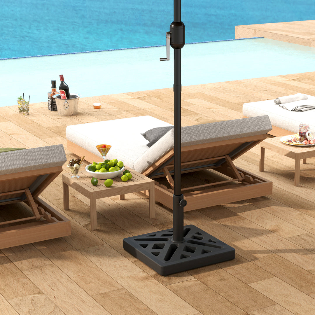 Garden Parasol Base, 15kg HDPE Outdoor Umbrella Stand Parasol Stand with Cut-Out Design, Sun Umbrella Base for 32, 38, 48 mm Poles, Black