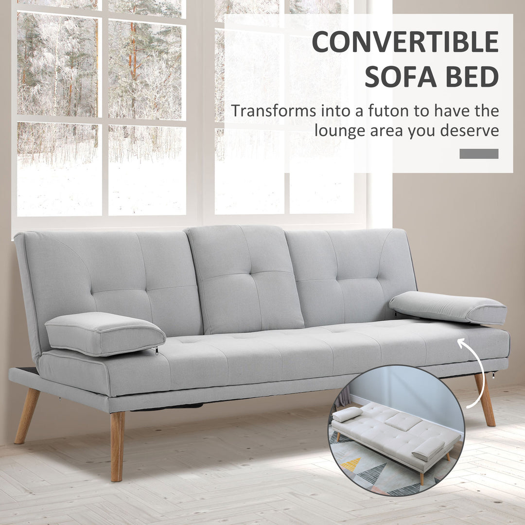 Fabric Click Clack Sofa Bed with 2 Cup Holders, Convertible Futon Settee, Futon Recliner Lounge for Living Room, Spare Room, Bedroom, Grey