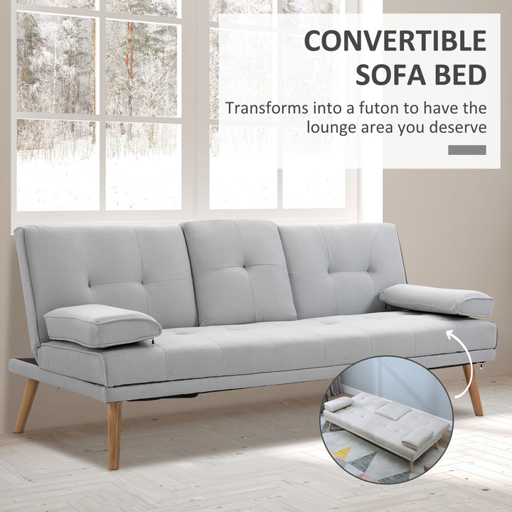Fabric Click Clack Sofa Bed with 2 Cup Holders, Convertible Futon Settee, Futon Recliner Lounge for Living Room, Spare Room, Bedroom, Grey