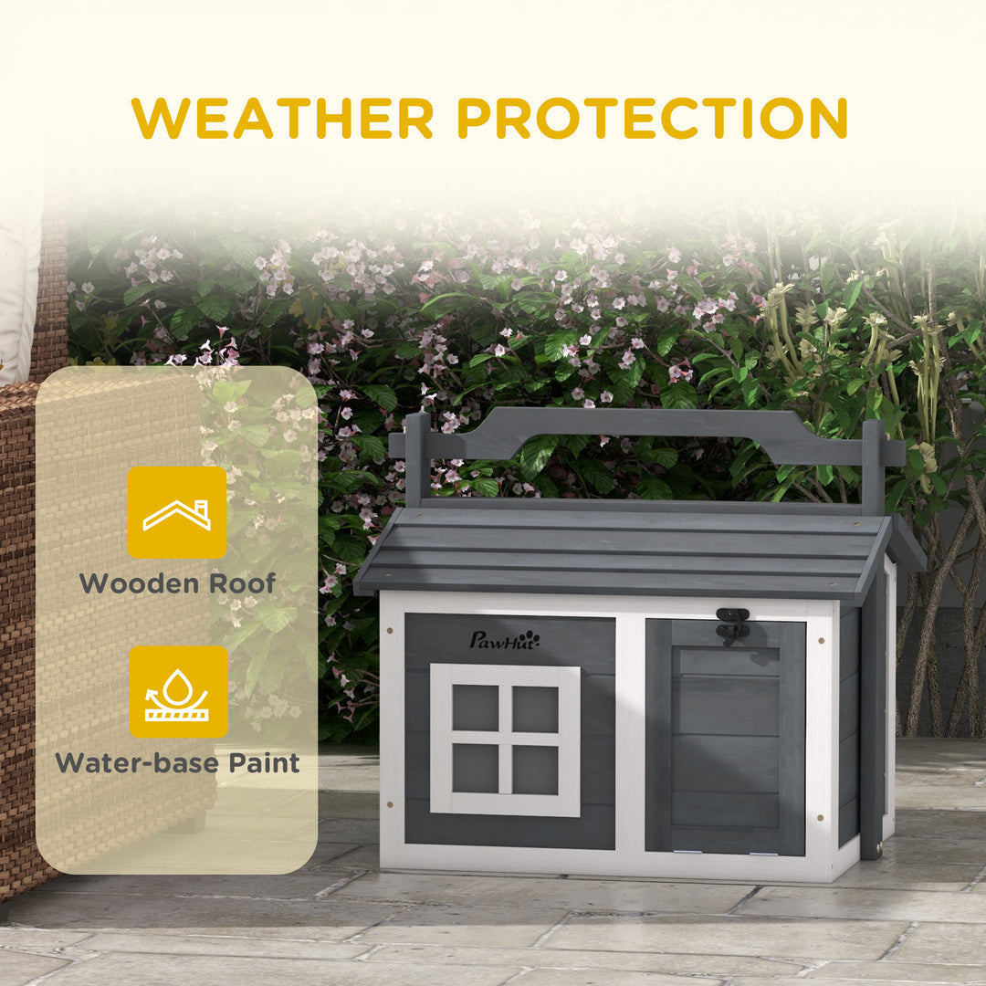 Indoor Rabbit Hutch, Portable Small Animal House Outdoor, with Top Handle, Openable Roof - Grey