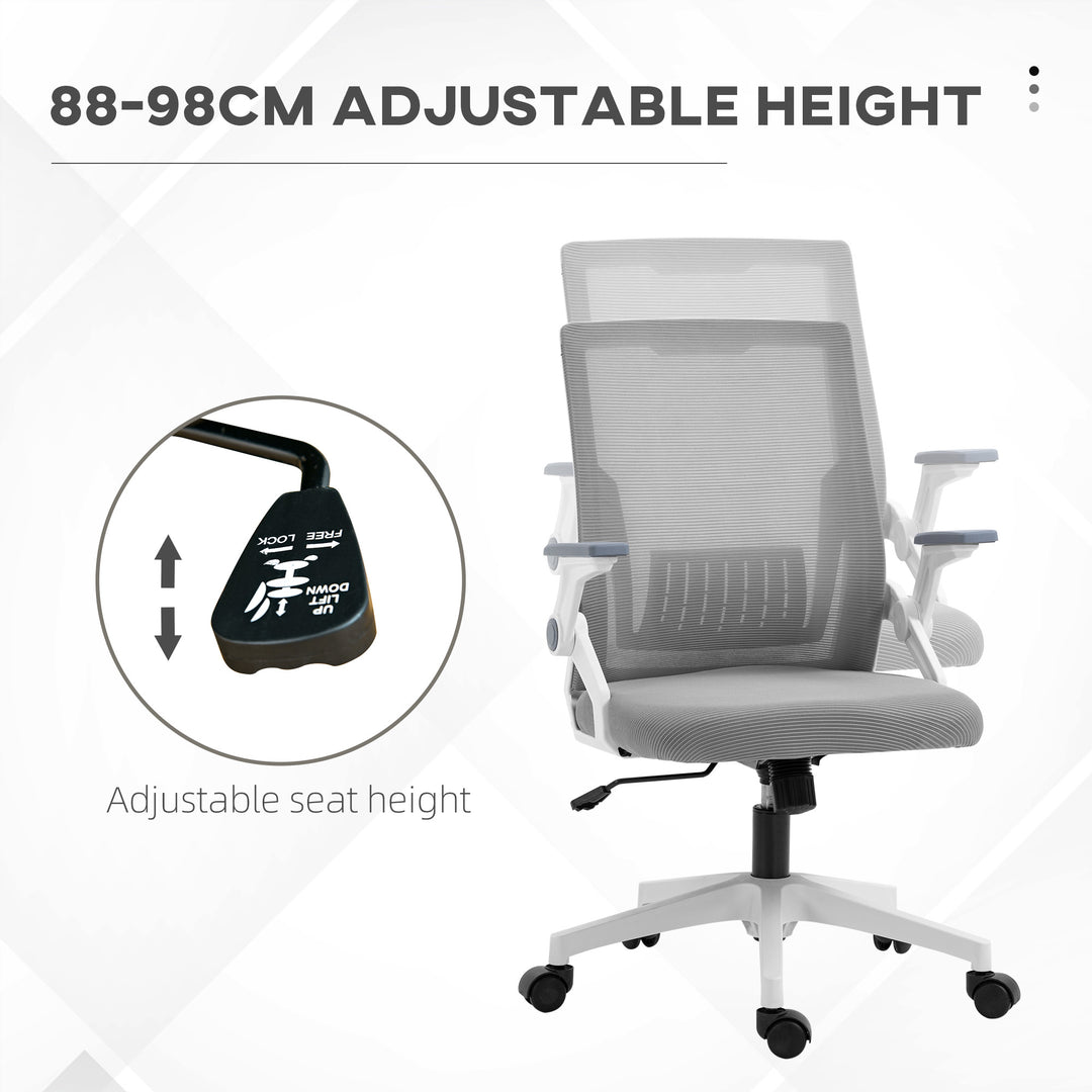 Mesh Office Chair, Desk Chair with Lumbar Support, Flip-up Armrest, Swivel Wheels, Adjustable Height, Grey