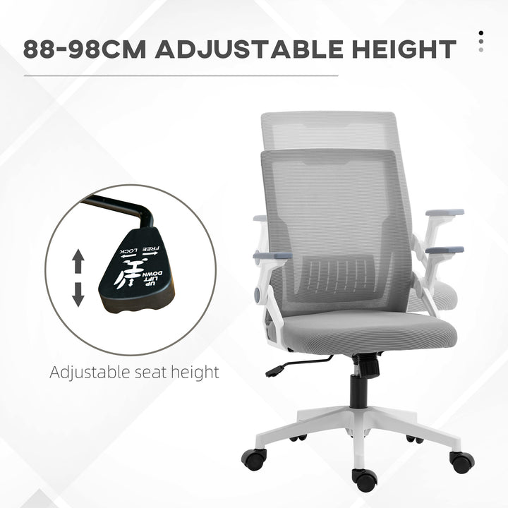 Mesh Office Chair, Desk Chair with Lumbar Support, Flip-up Armrest, Swivel Wheels, Adjustable Height, Grey