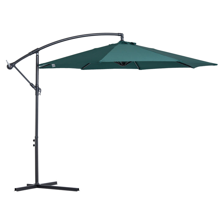 Outsunny Cantilever Canopy: 3m Banana Hanging Parasol with Crank Handle, 8 Ribs & Cross Base, Outdoor Dark Green Sun Shade | Aosom UK