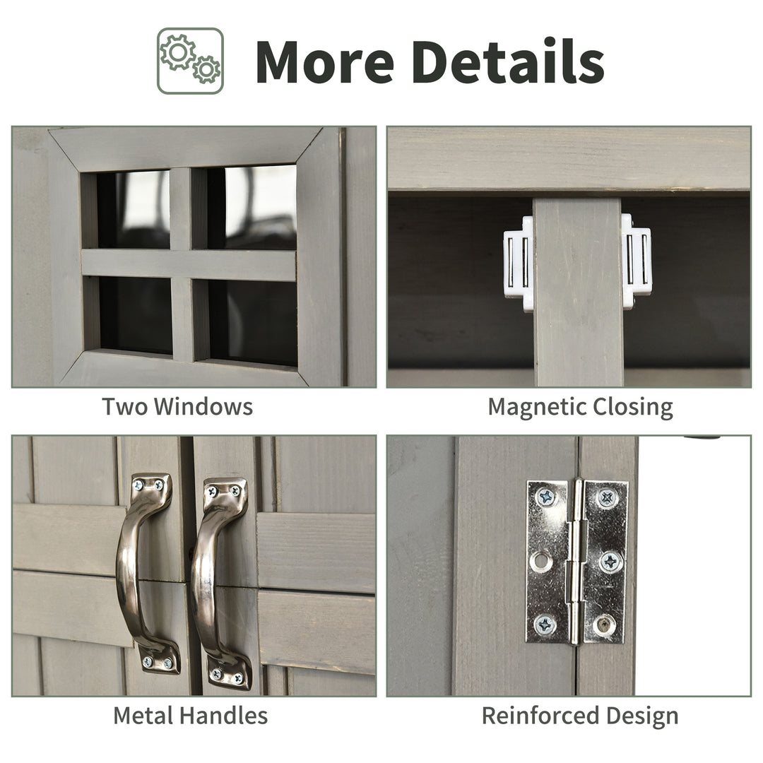 MCL Wooden Garden Shed with Two Windows, Tool Storage Cabinet, Outdoor Double Door Organizer 127.5L x 50W x 164H cm, Grey